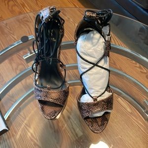 Brand new sexy heels, brown snake in color, size 8. Brand SCENE